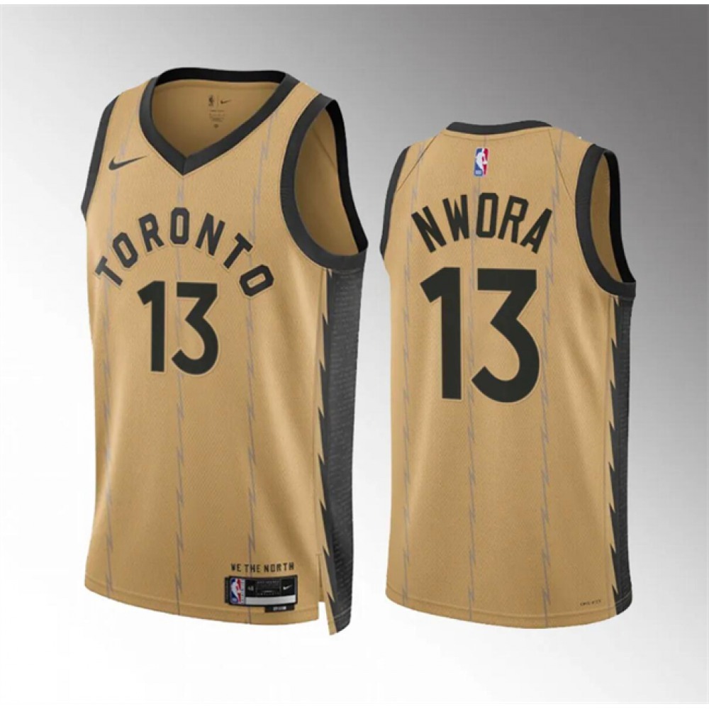 Men’s Toronto Raptors #13 Jordan Nwora Gold 2023/24 City Edition Stitched Basketball Jersey