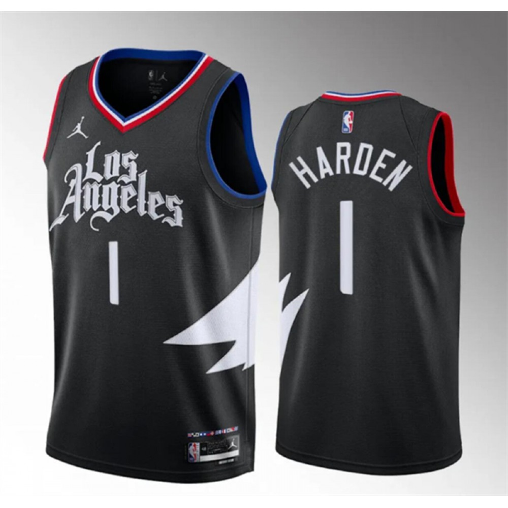 Men’s Los Angeles Clippers #1 James Harden Black Statement Edition Stitched Jersey
