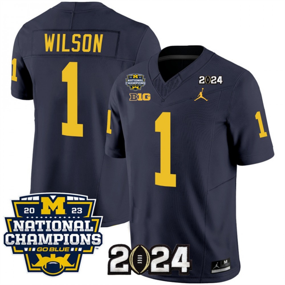 Men’s Michigan Wolverines #1 Roman Wilson Navy 2024 F.U.S.E. With 2023 National Champions Patch Stitched Jersey