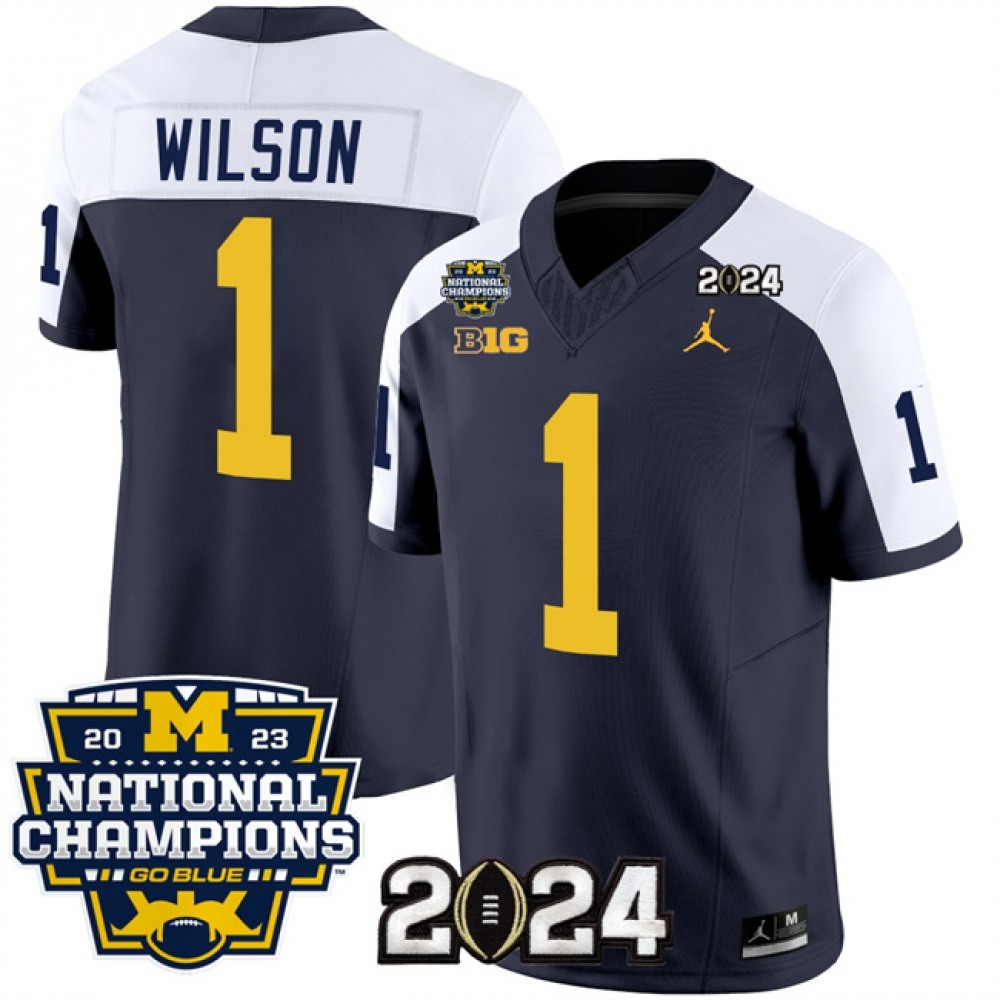 Men’s Michigan Wolverines #1 Roman Wilson Navy/White 2024 F.U.S.E. With 2023 National Champions Patch Stitched Jersey