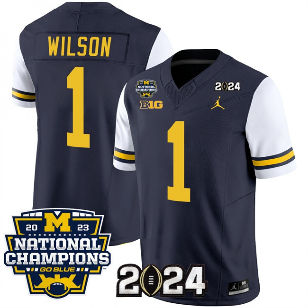 Men’s Michigan Wolverines #1 Roman Wilson Navy/White 2024 F.U.S.E. With 2023 National Champions Patch Stitched Jersey