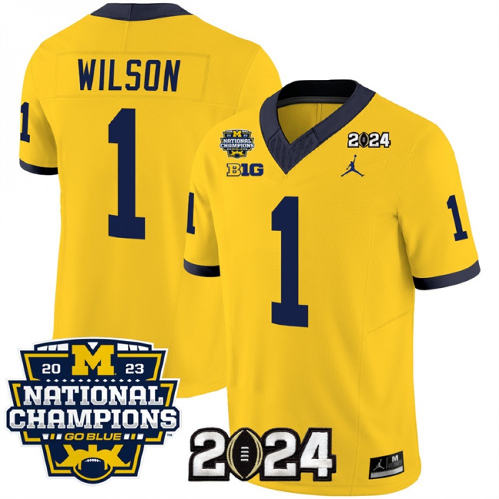 Men’s Michigan Wolverines #1 Roman Wilson Yellow 2024 F.U.S.E. With 2023 National Champions Patch Stitched Jersey