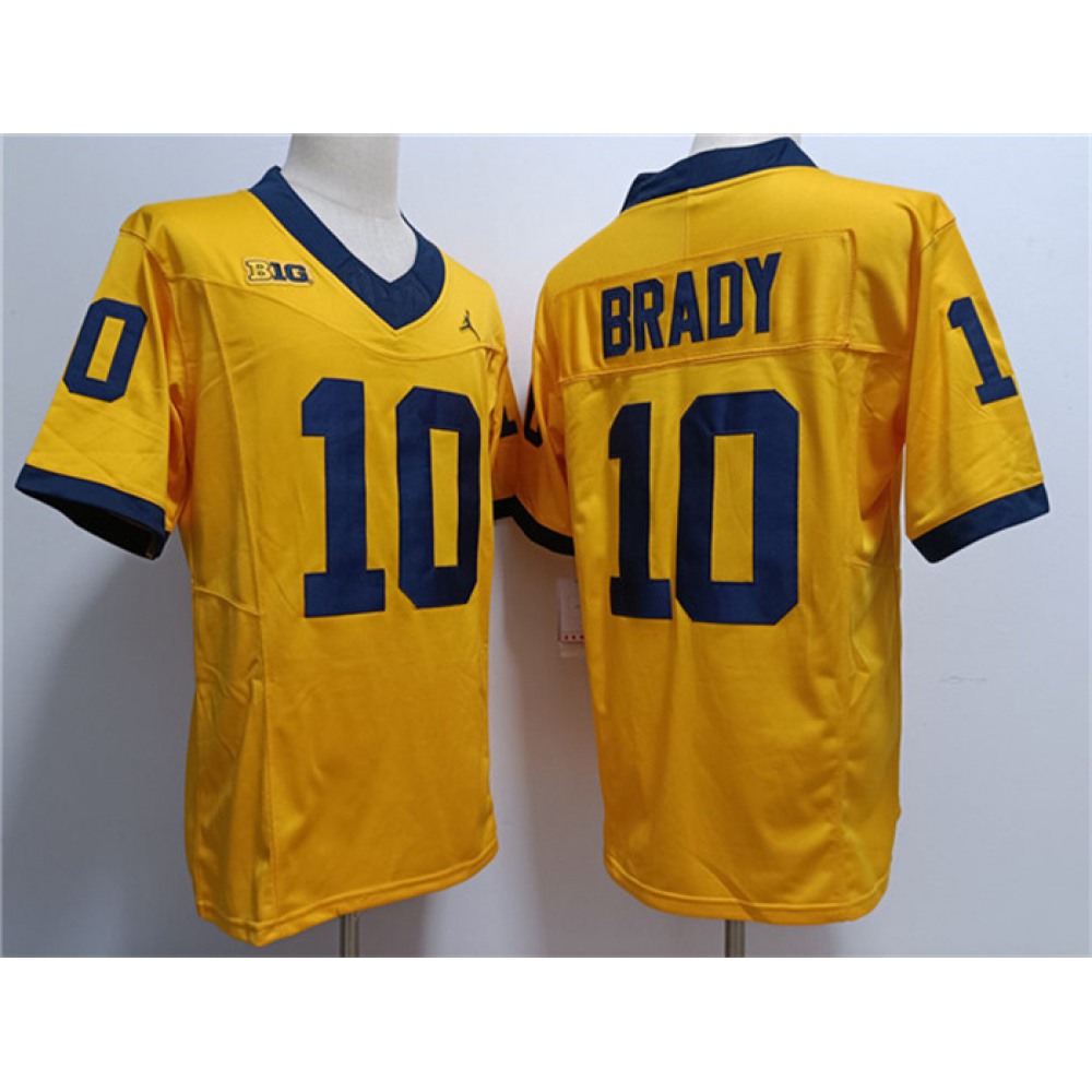 Men’s Michigan Wolverines #10 Tom Brady 2023 F.U.S.E. Yellow Stitched Jersey