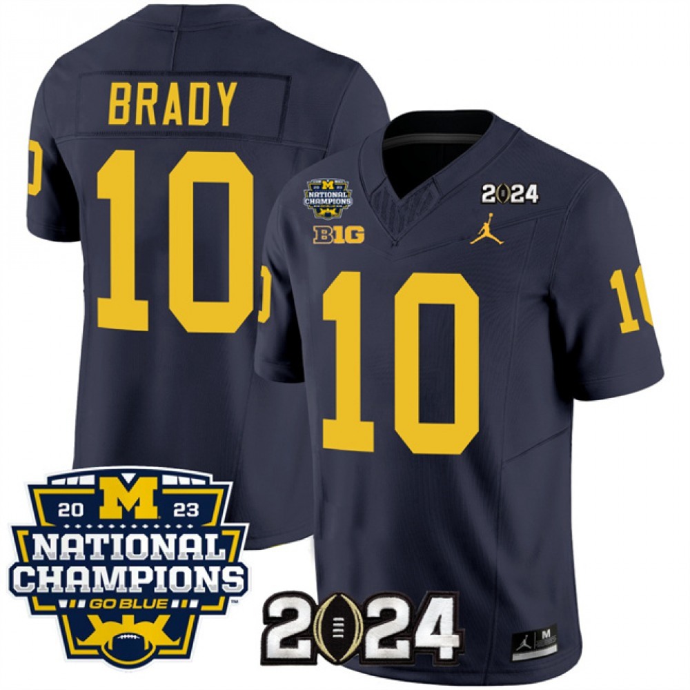 Men’s Michigan Wolverines #10 Tom Brady Navy 2024 F.U.S.E. With 2023 National Champions Patch Stitched Jersey