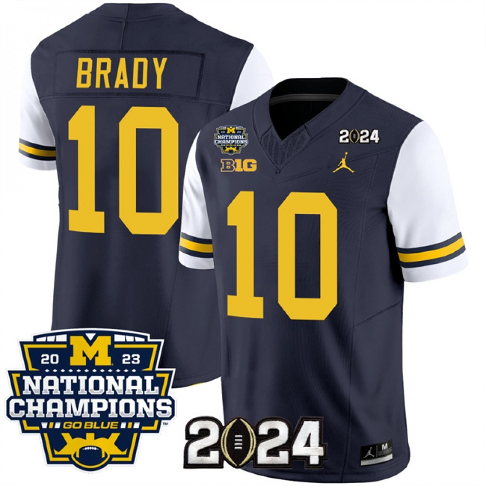 Men’s Michigan Wolverines #10 Tom Brady Navy/White 2024 F.U.S.E. With 2023 National Champions Patch Stitched Jersey