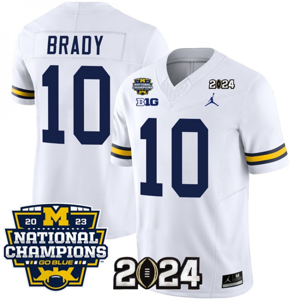 Men’s Michigan Wolverines #10 Tom Brady White 2024 F.U.S.E. With 2023 National Champions Patch Stitched Jersey