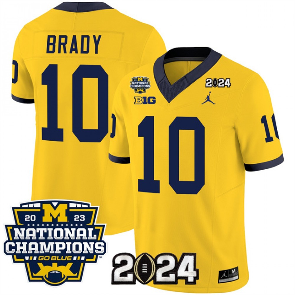 Men’s Michigan Wolverines #10 Tom Brady Yellow 2024 F.U.S.E. With 2023 National Champions Patch Stitched Jersey