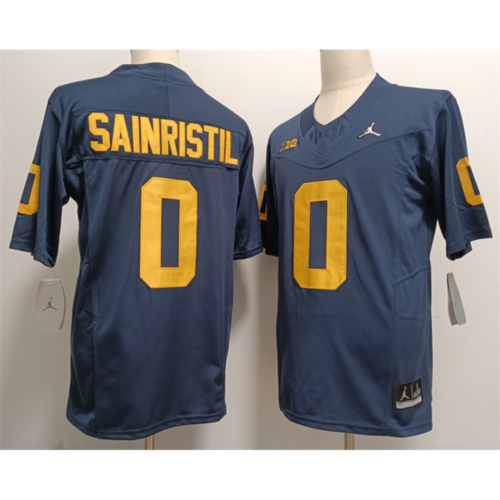 Men’s Michigan Wolverines #0 Mike Sainristil 2023 F.U.S.E. Navy Stitched Jersey