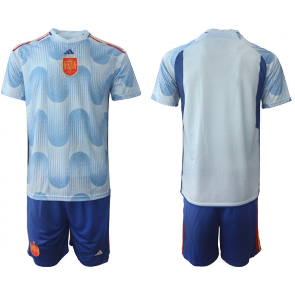 Men’s Spain Custom Blue Away Soccer Jersey Suit
