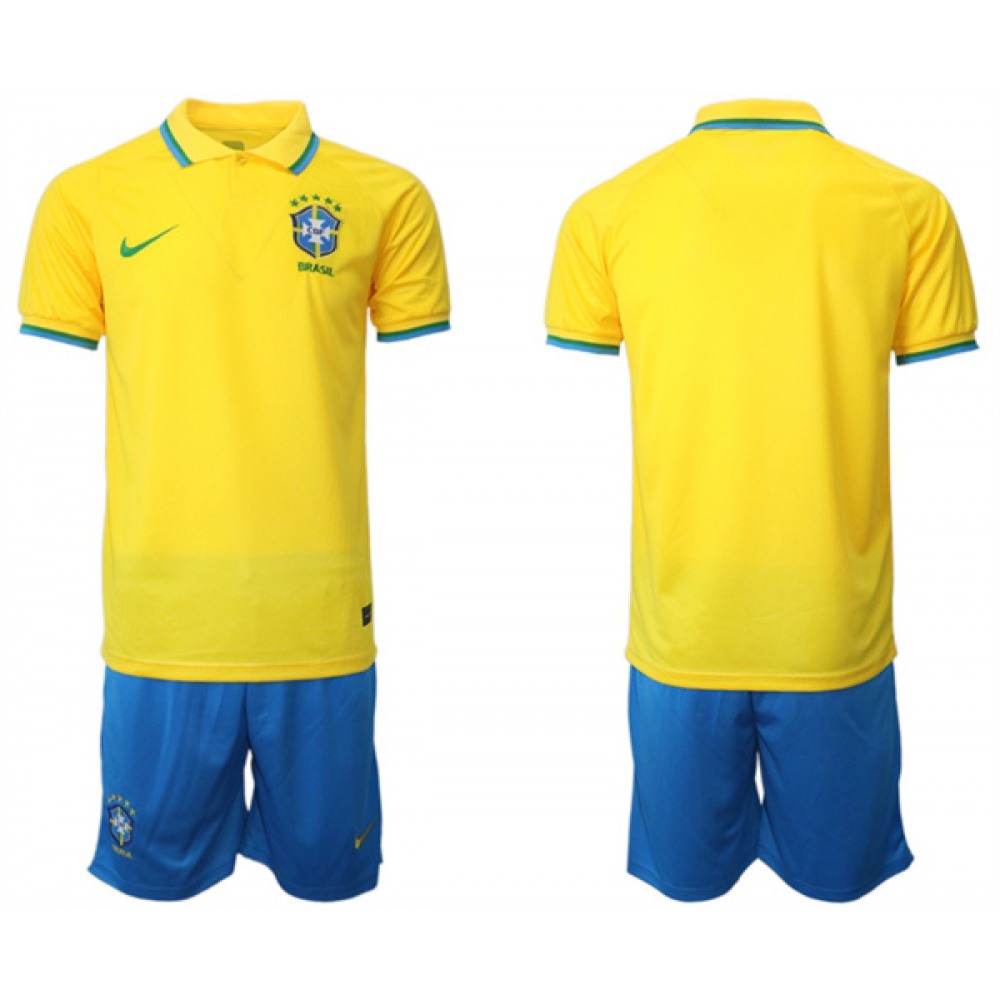 Men’s Brazil Blank Yellow 2022 FIFA World Cup Home Soccer Jersey Suit