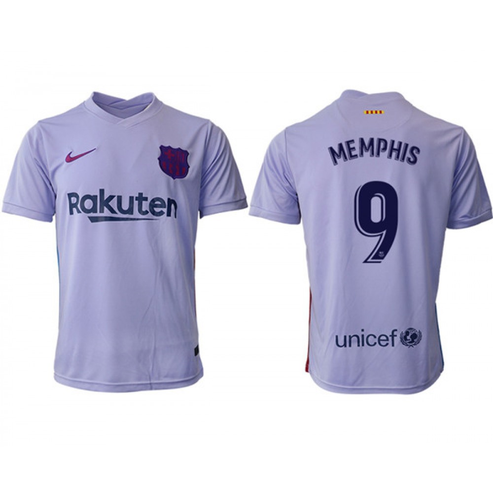 Men’s Barcelona #9 Memphis Grey Away Soccer Jersey