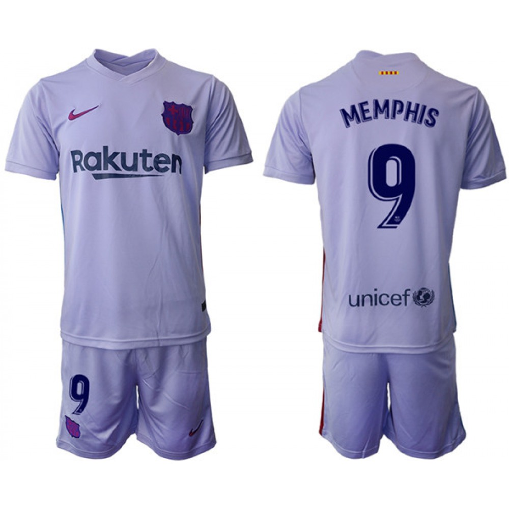 Men’s Barcelona #9 Memphis Grey Away Soccer Jersey Suit