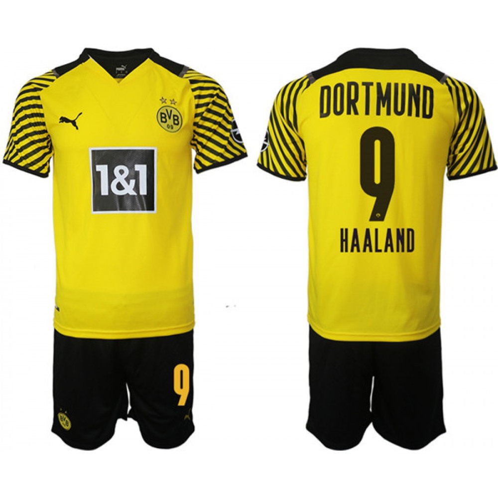 Men’s Borussia Dortmund #9 Erling Haaland Yellow Home Soccer Jersey Suit