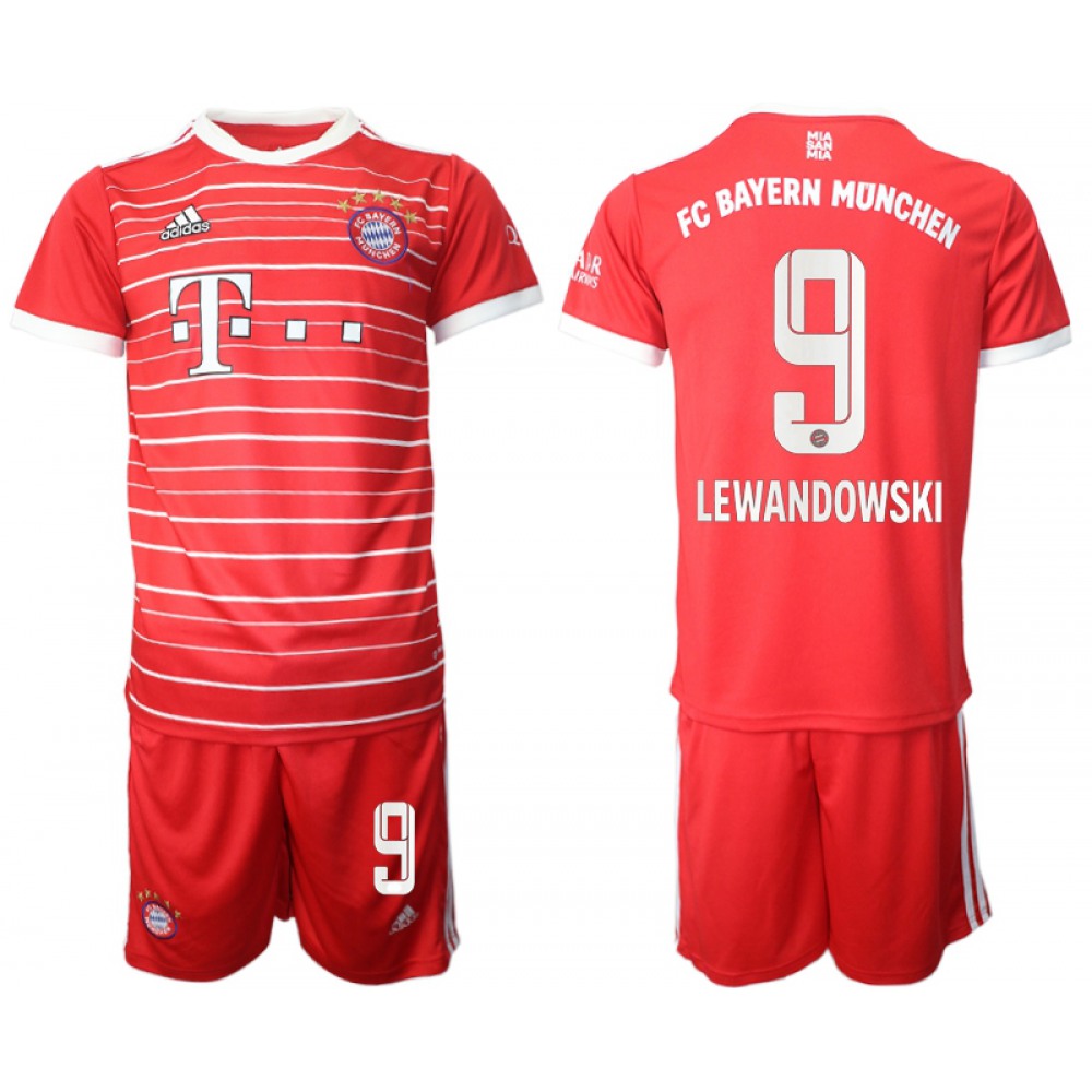 Men’s FC Bayern Munchen #9 Robert Lewandowski 22/23 Red Home Soccer Jersey Suit