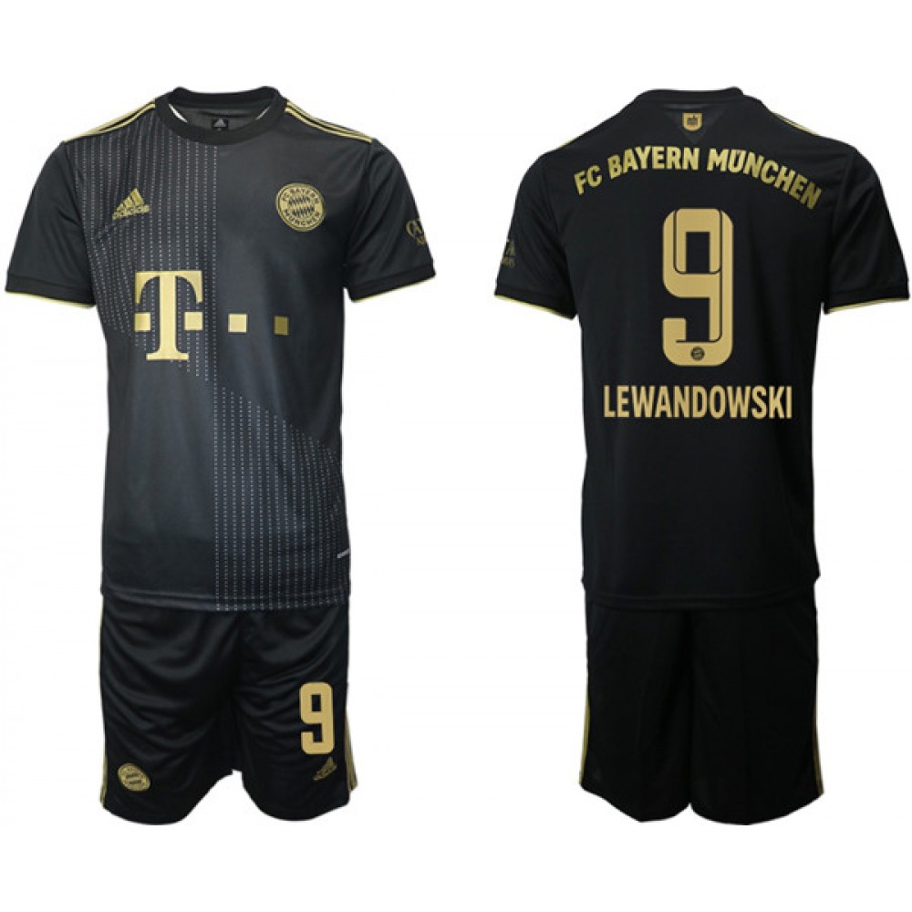 Men’s FC Bayern Munchen #9 Robert Lewandowski Black Away Soccer Jersey Suit