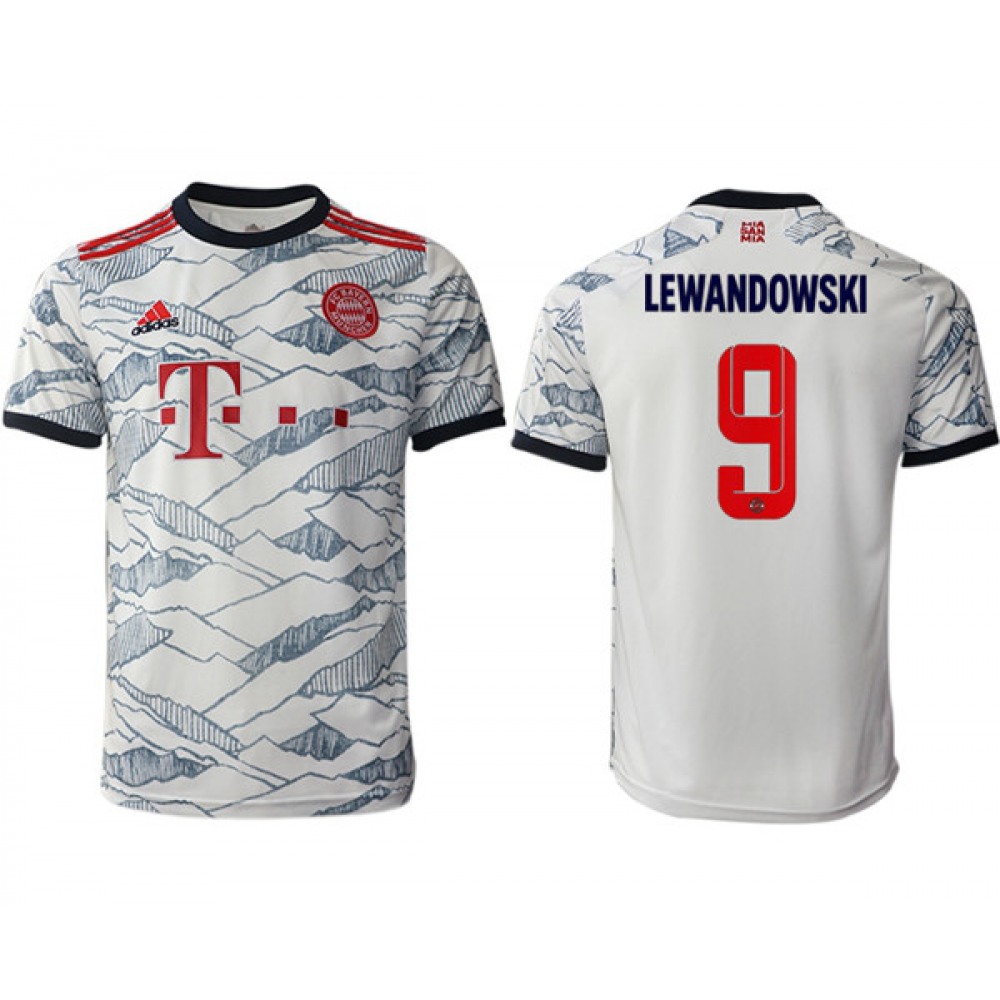 Men’s FC Bayern Munchen #9 Robert Lewandowski White Away Soccer Jersey