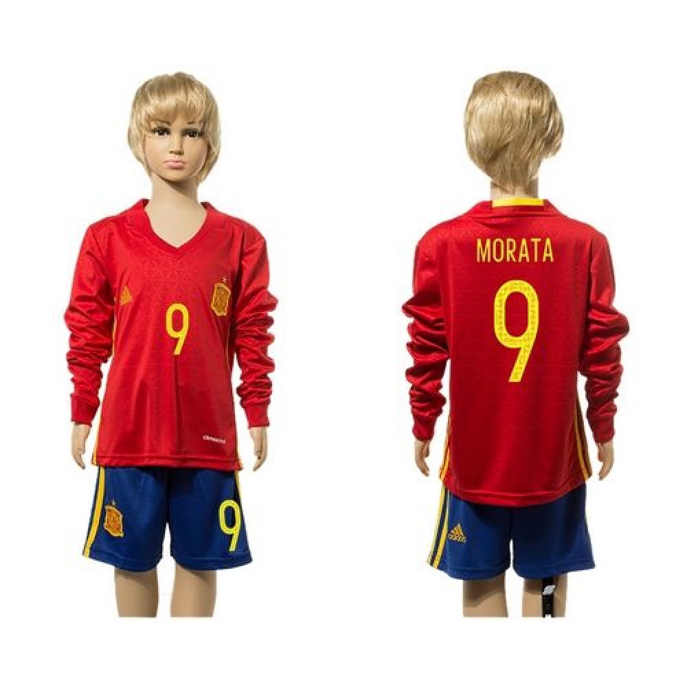 Spain #9 Morata Red Home Long Sleeves Kid Soccer Country Jersey