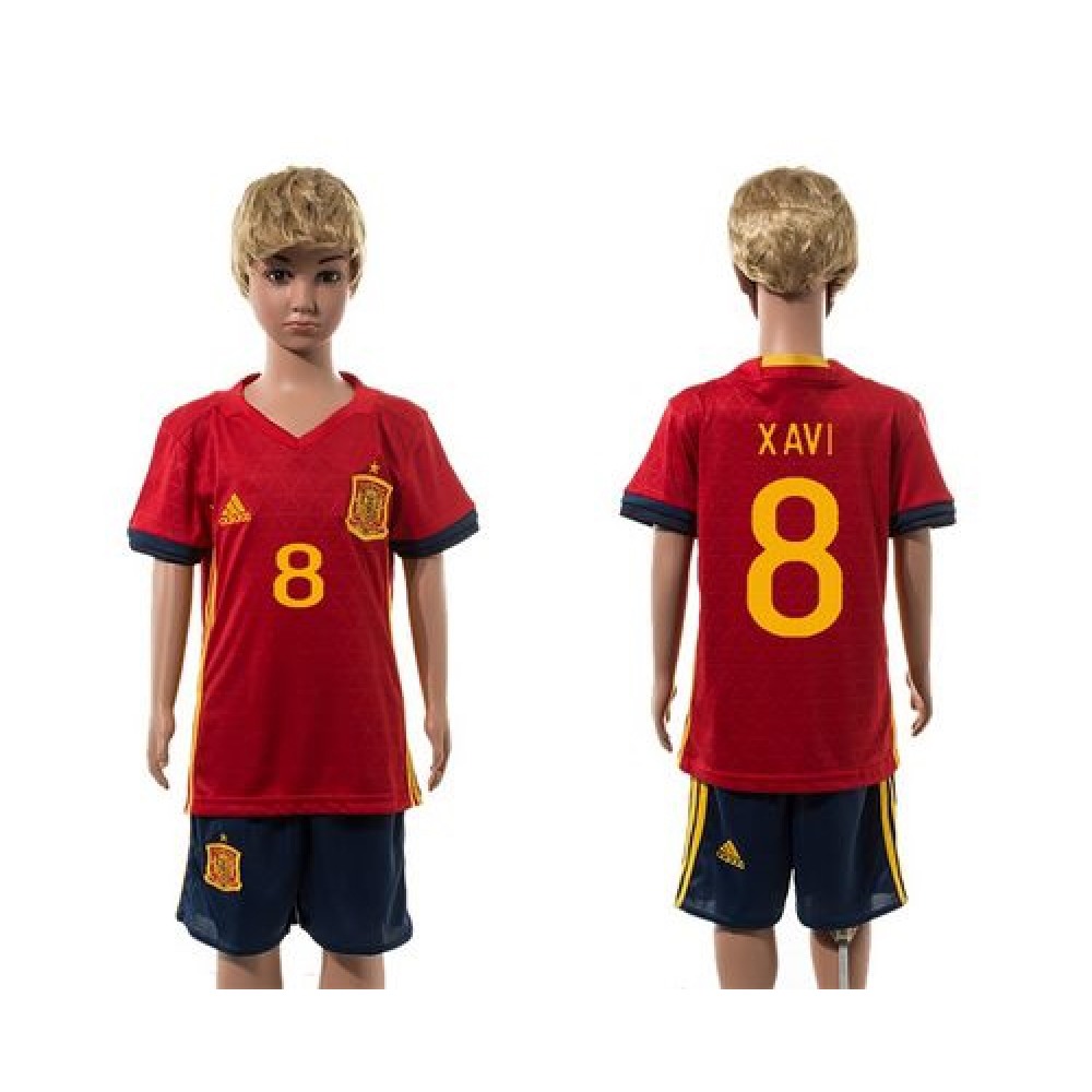 Spain #8 Xavi Red Home Kid Soccer Country Jersey