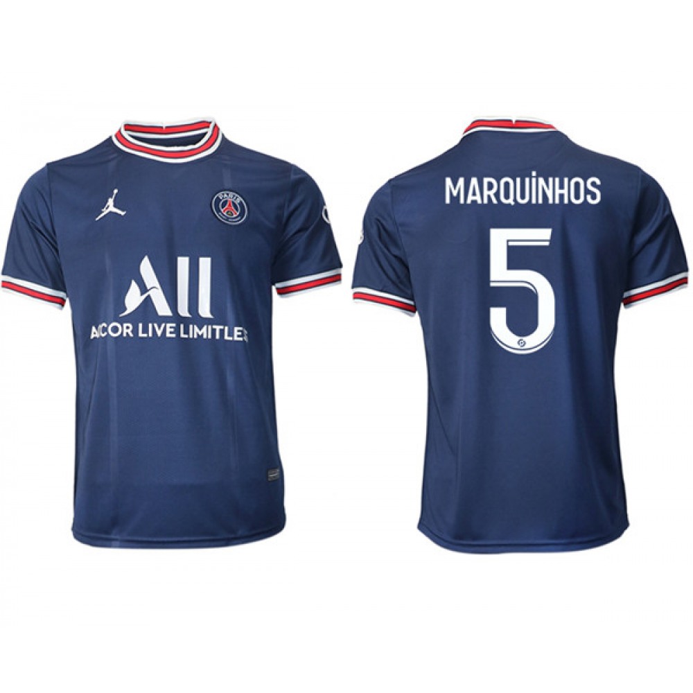 Men’s Paris Saint-Germain #5 Marquinhos Navy Soccer Away Jersey
