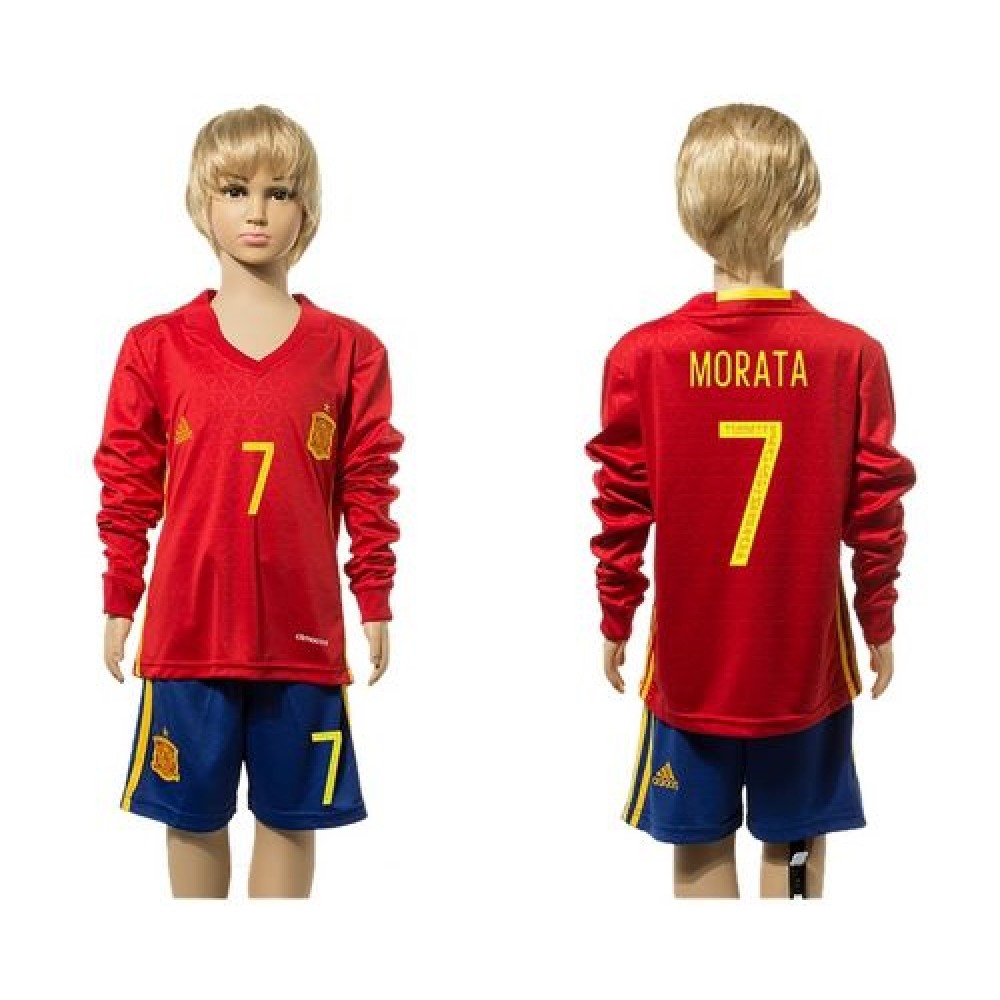 Spain #7 Morata Red Home Long Sleeves Kid Soccer Country Jersey