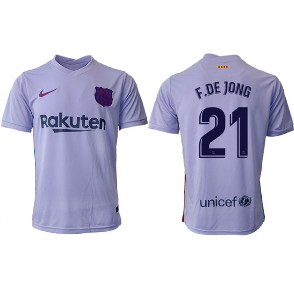 Men’s Barcelona #21 Frenkie de Jong 2021/22 Grey Away Soccer Jersey