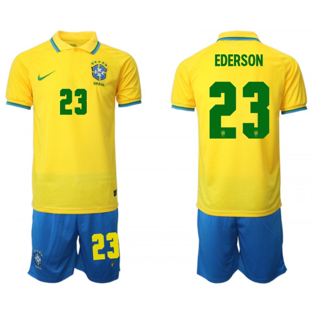Men’s Brazil #23 Ederson Yellow Home Soccer Jersey Suit