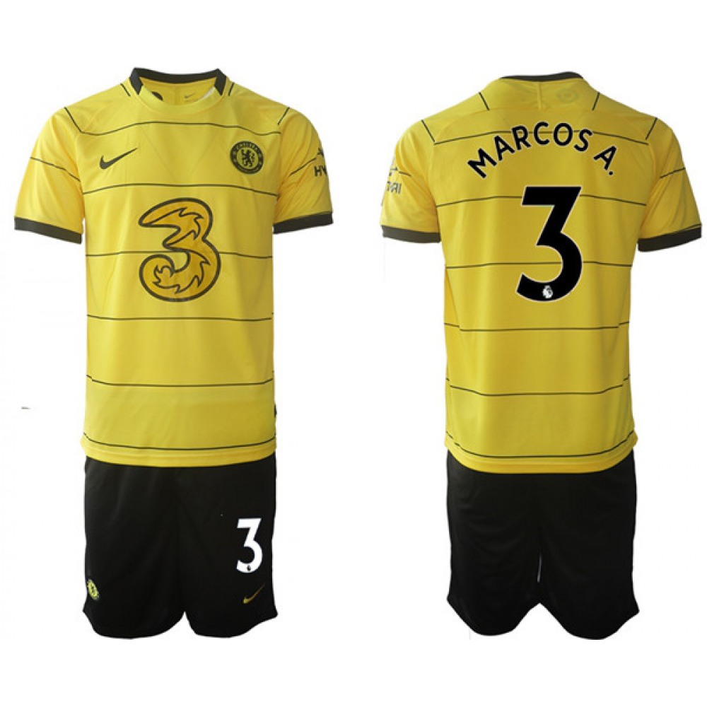 Men’s Chelsea #3 Marcos Alonso 2021/22 Yellow Away Soccer Jersey Suit