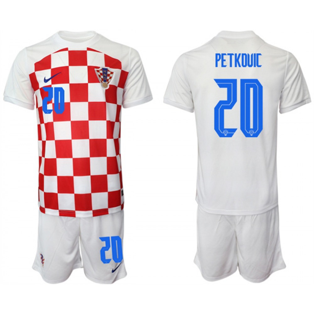 Men’s Croatia #20 Petkduic White Home Soccer Jersey Suit