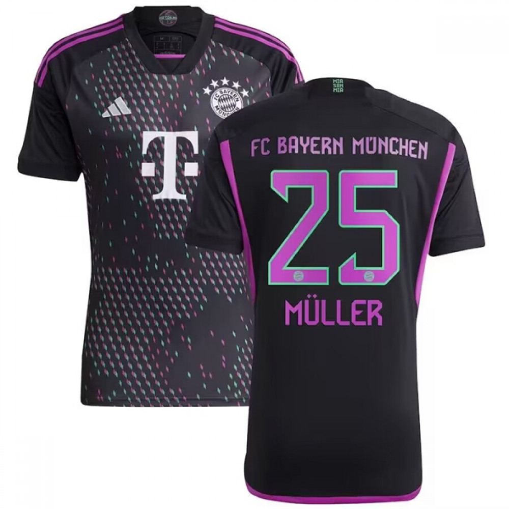 Men’s FC Bayern Munchen #25 FC Bayern Muller Black 2023/24 Away Soccer Jersey
