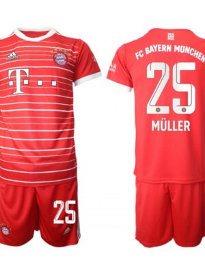 Men's FC Bayern Munchen #25 Thomas Muller 22/23 Red Home Soccer Jersey Suit