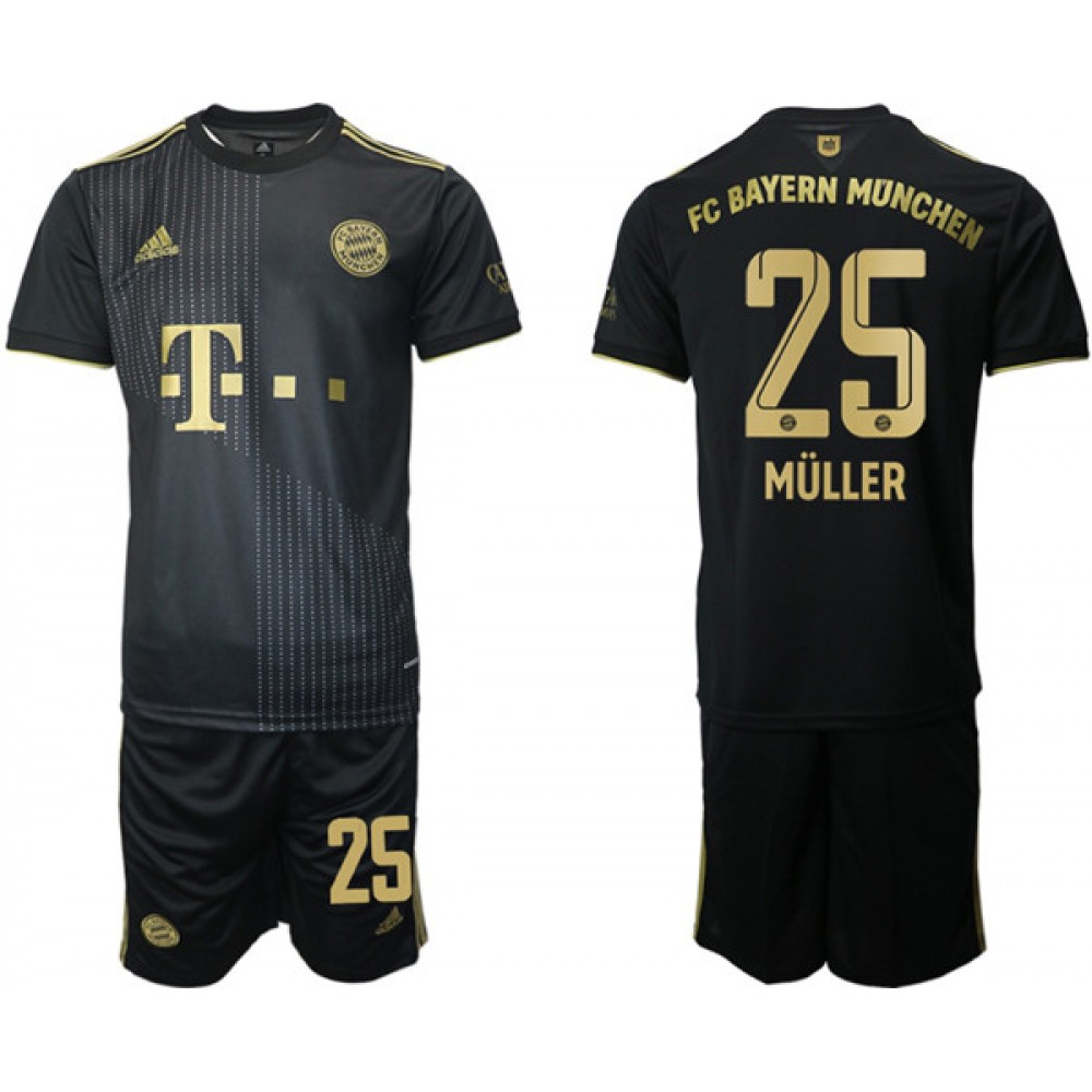Men’s FC Bayern Munchen #25 Thomas Muller Black Away Soccer Jersey Suit
