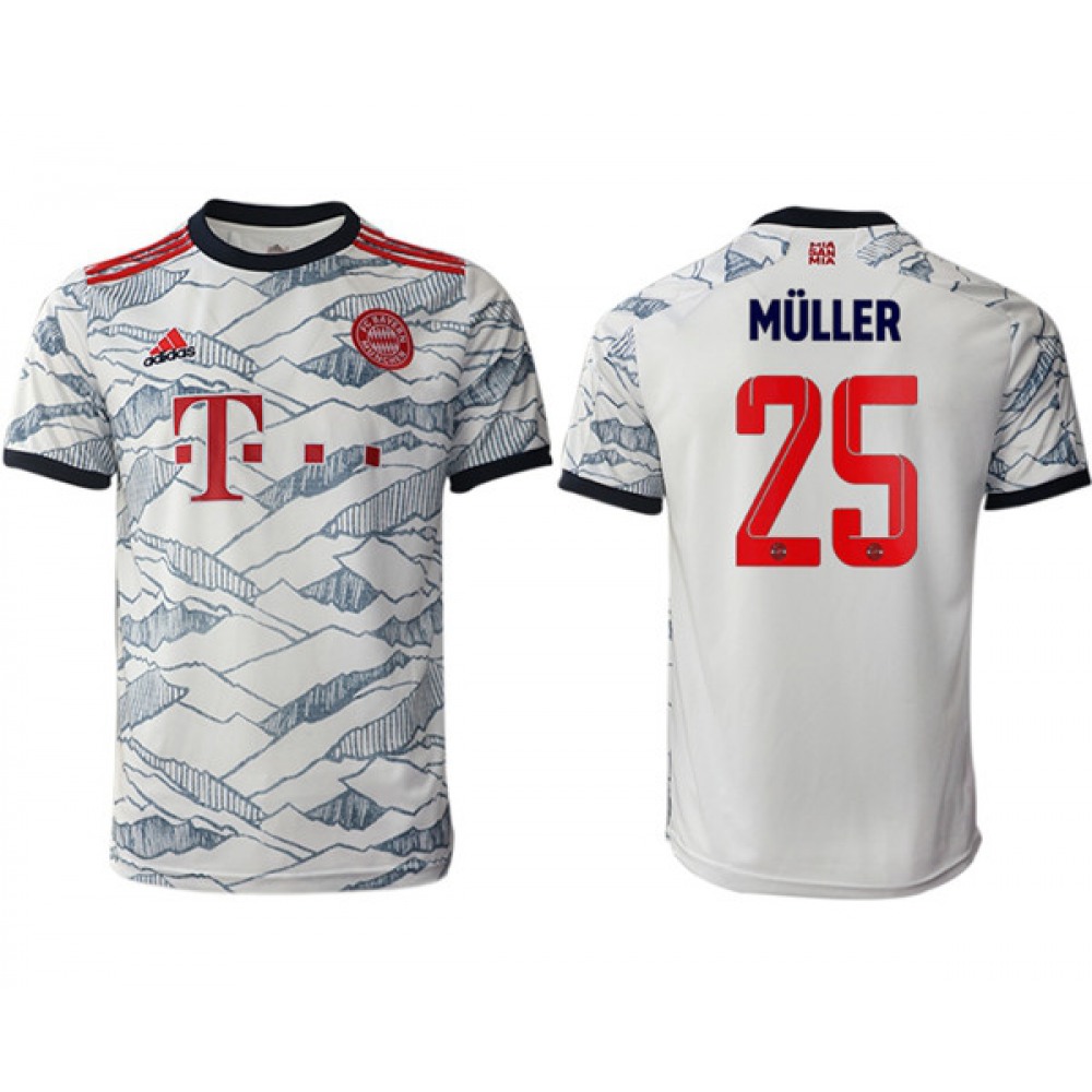 Men’s FC Bayern Munchen #25 Thomas Muller White Away Soccer Jersey