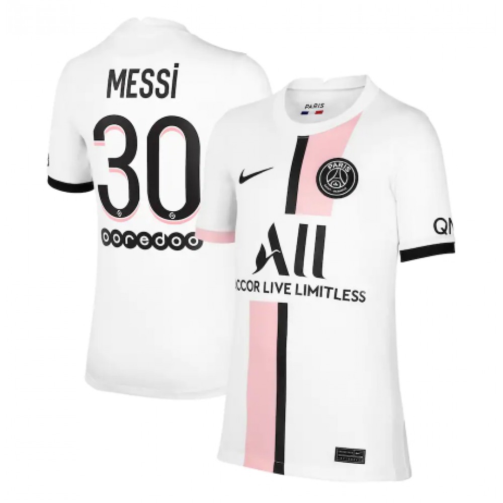 Men’s Paris Saint-Germain #30 Lionel Messi 2021/22 White Away Breathe Stadium Soccer Jersey