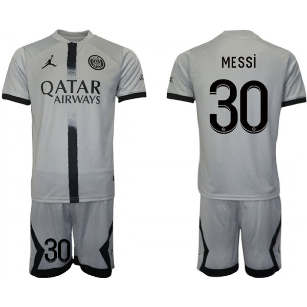 Men’s Paris Saint-Germain #30 Lionel Messi 2023 Grey Soccer Jersey Suit