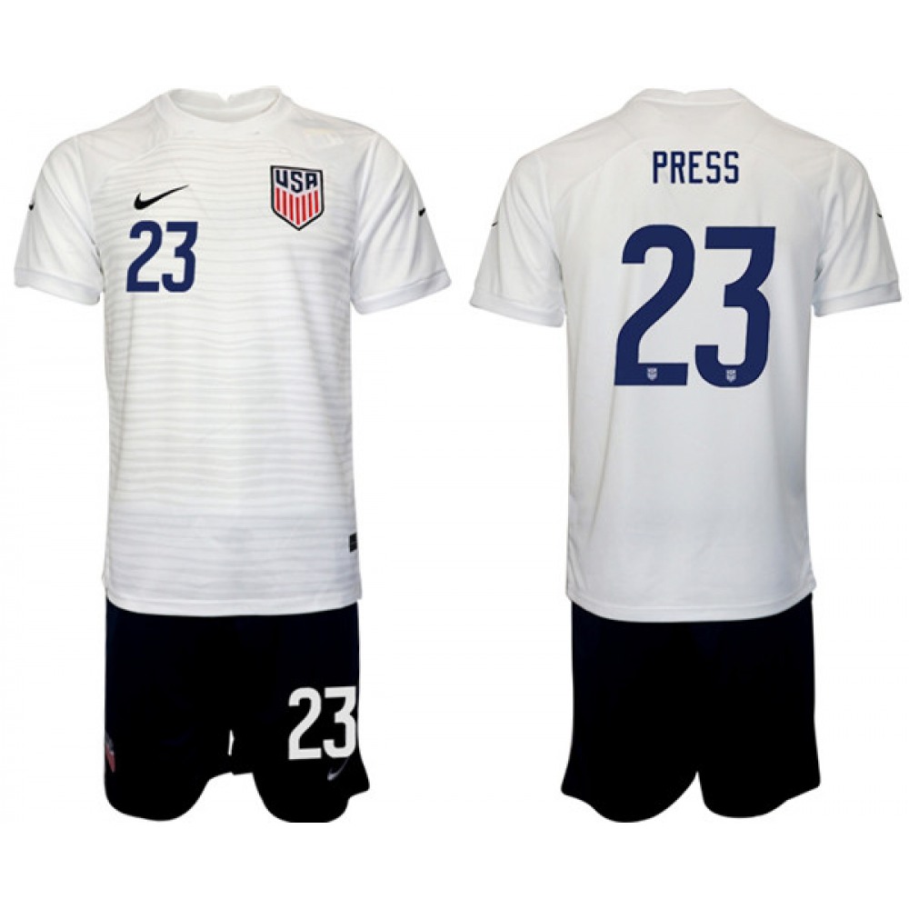 Men’s United States #23 Press White Home Soccer Jersey Suit