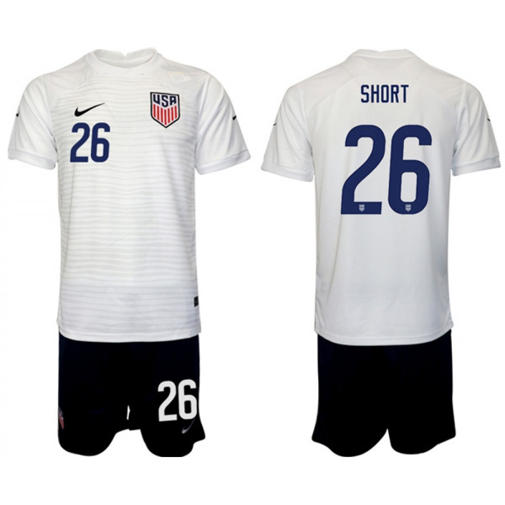 Men’s United States #26 Short White Home Soccer Jersey Suit