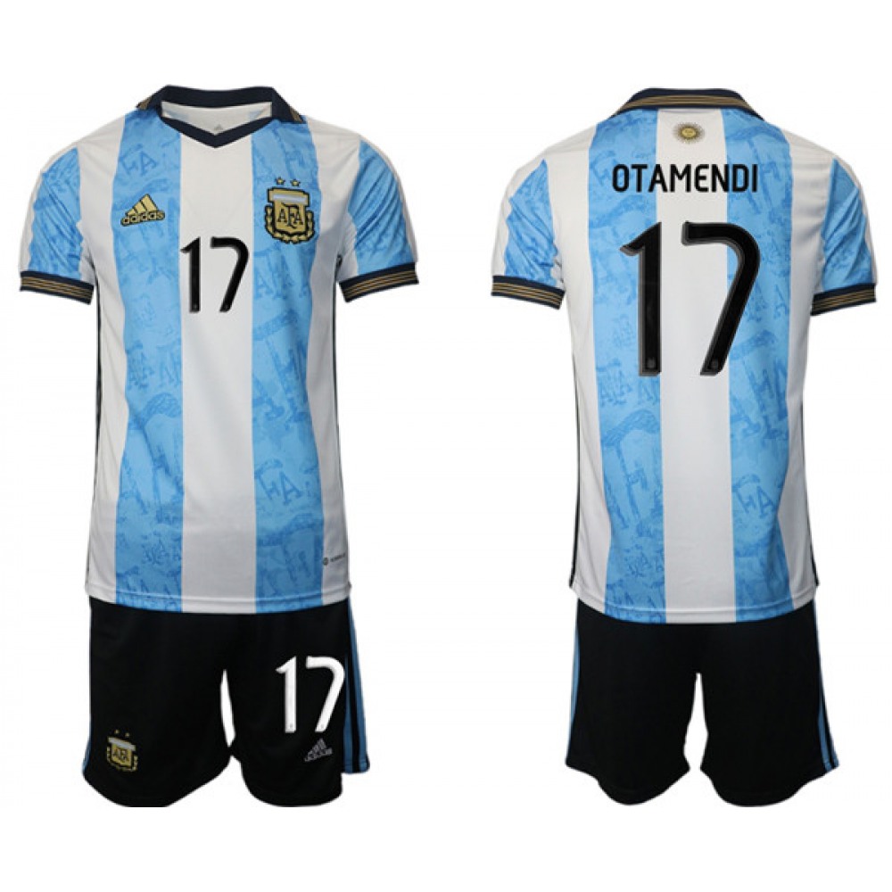 Men’s Argentina #17 Otamendi White/Blue Home Soccer Jersey Suit