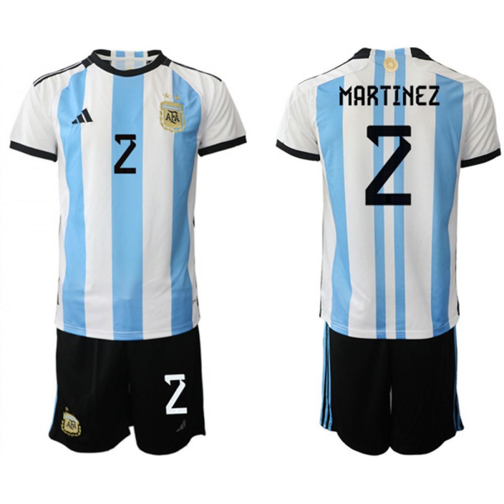 Men’s Argentina #2 Martinez White/Blue 2022 FIFA World Cup Home Soccer Jersey Suit