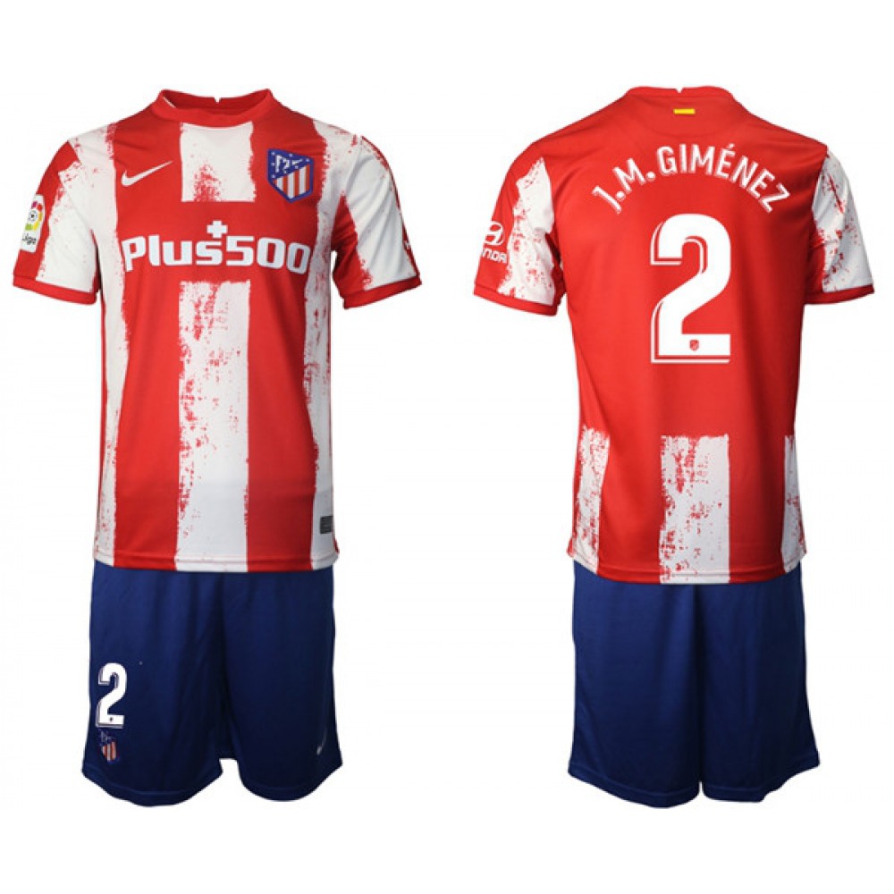 Men’s Athletic De Madrid #2 Jose Gimenez Red/White Home Soccer Jersey Suit