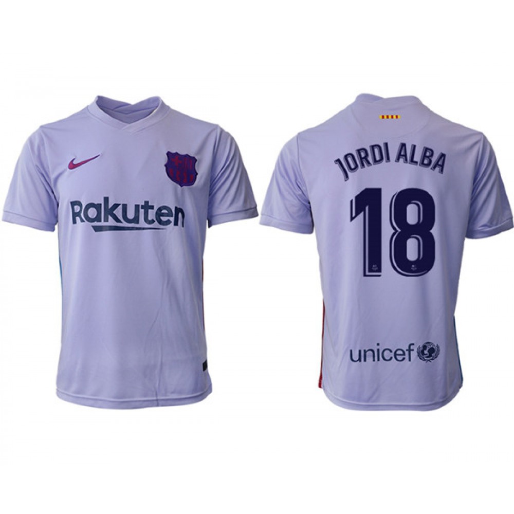 Men’s Barcelona #18 Jordi Alba 2021/22 Grey Away Soccer Jersey