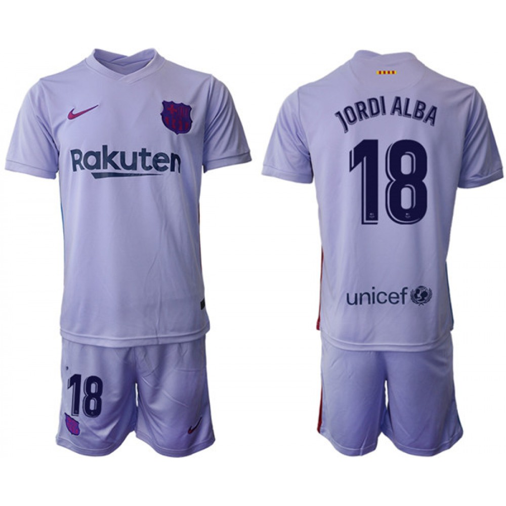 Men’s Barcelona #18 Jordi Alba 2021/22 Grey Away Soccer Jersey Suit