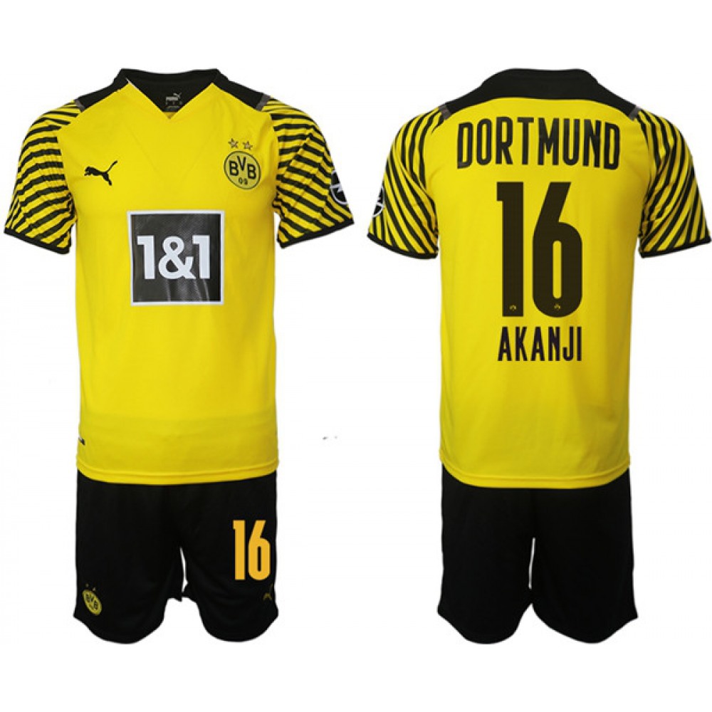 Men’s Borussia Dortmund #16 Manuel Akanji Yellow Home Soccer Jersey Suit