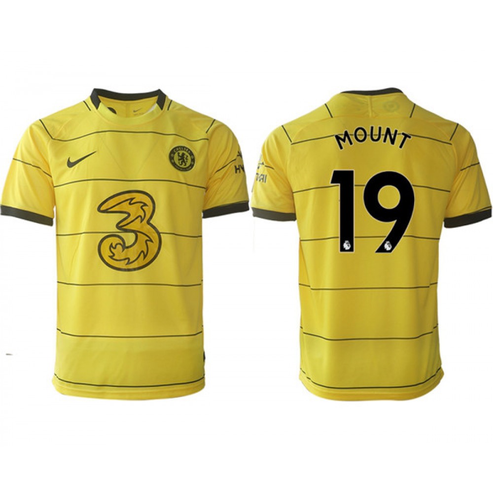 Men’s Chelsea #19 Mason Mount 2021/22 Yellow Away Soccer Jersey