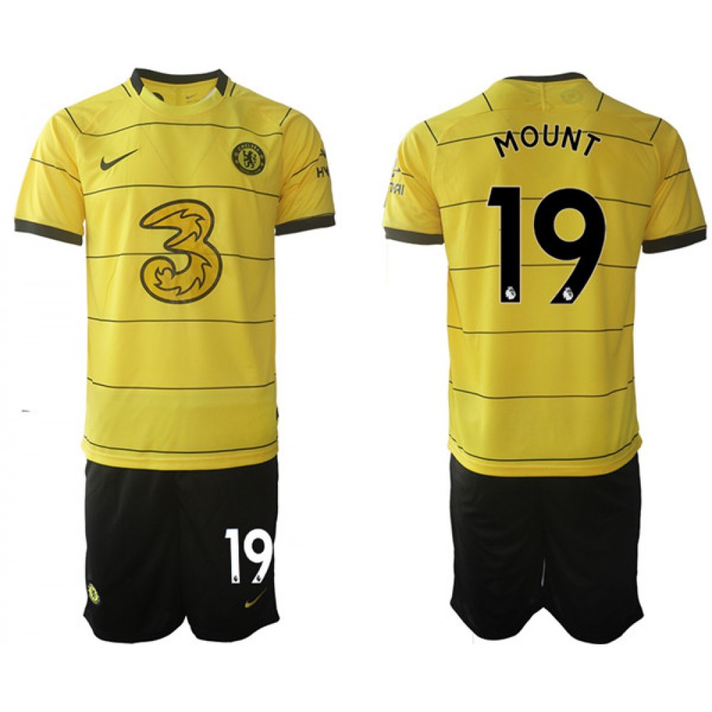 Men’s Chelsea #19 Mason Mount 2021/22 Yellow Away Soccer Jersey Suit
