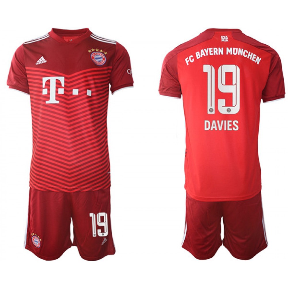 Men’s FC Bayern Munchen #19 Alphonso Davies Red Home Soccer Jersey Suit