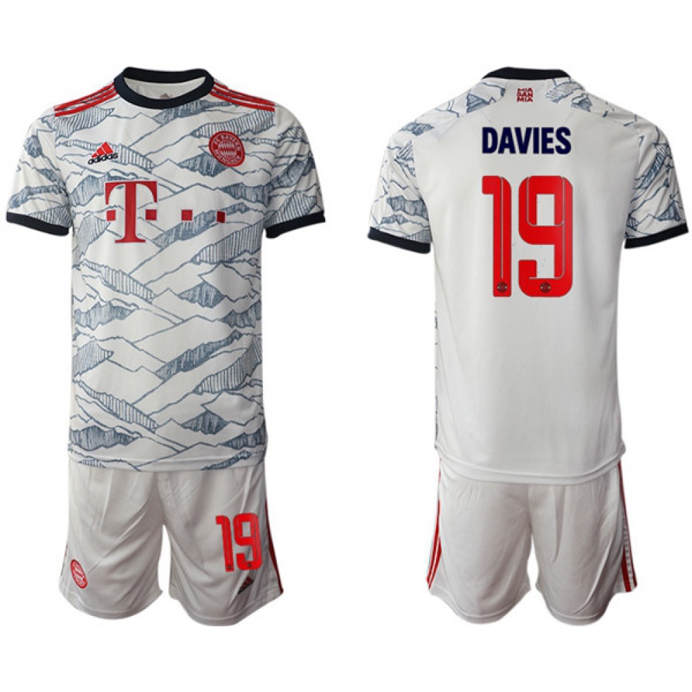 Men’s FC Bayern Munchen #19 Alphonso Davies White Away Soccer Jersey Suit