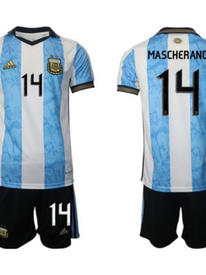 Men's Argentina #14 Mascherado White/Blue Home Soccer Jersey Suit