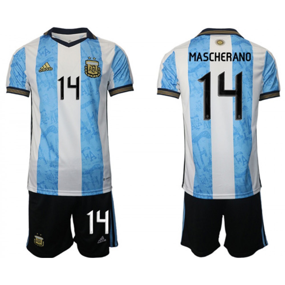 Men’s Argentina #14 Mascherado White/Blue Home Soccer Jersey Suit