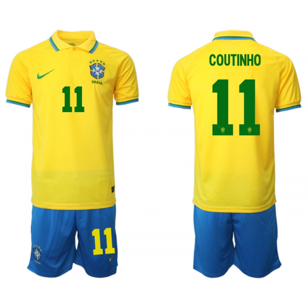 Men’s Brazil #11 Coutinho Yellow Home Soccer Jersey Suit