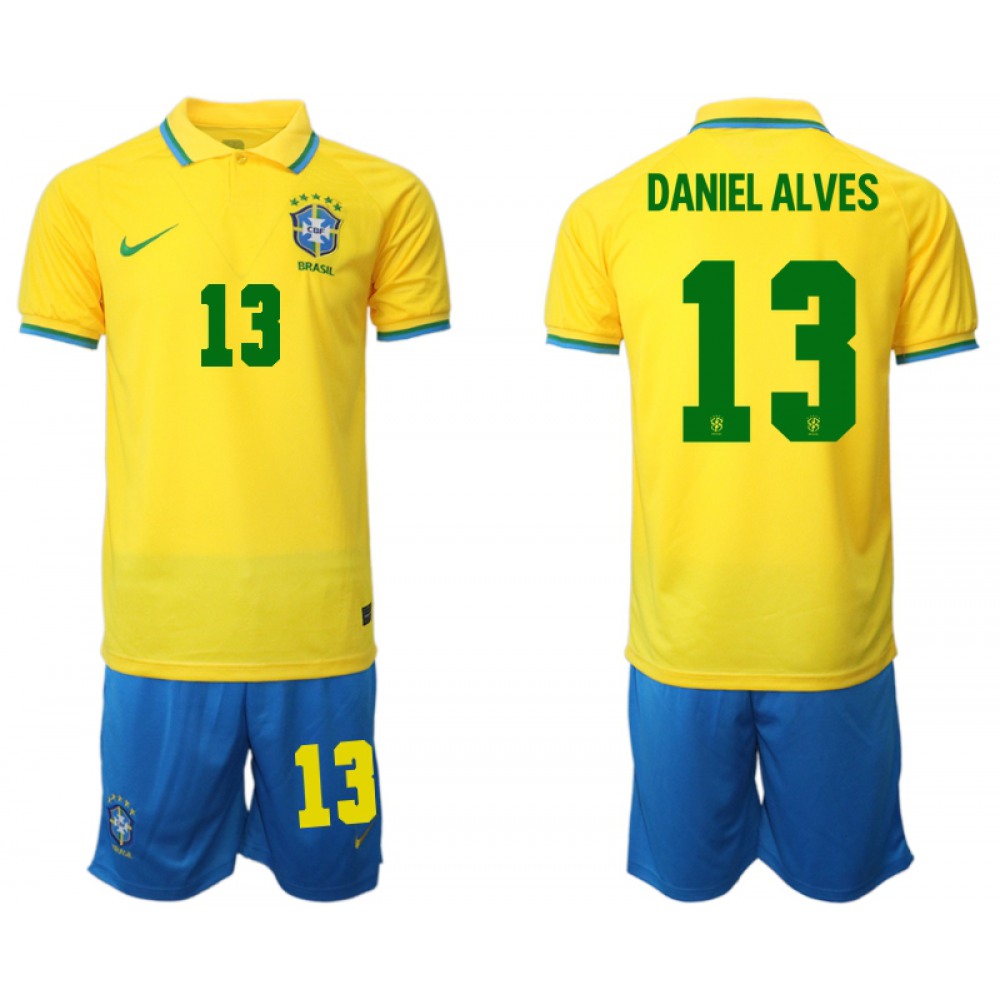 Men’s Brazil #13 Daniel Alves Yellow Home Soccer Jersey Suit